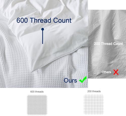 2Pcs 100% Egyptian Cotton Waffle Duvet Cover Set Twin 68 x 90, White