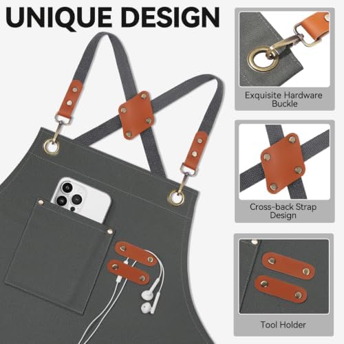 NLUS Chef Aprons for Men Women with 4 Pockets, Water Repellent Cotton