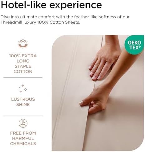 Threadmill 800TC Cotton Twin Sheet Set, Sateen, Solid, Light Beige