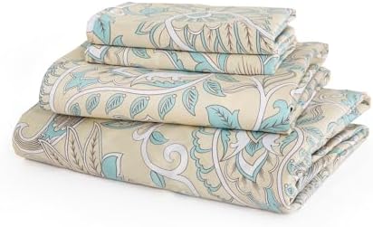 JSD 100% Cotton Sheet Set Full, Vintage Beige Paisley Sateen Sheets