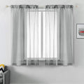 DUALIFE Grey Sheer Curtains 63 Inch Length,Faux Linen Semi Sheer