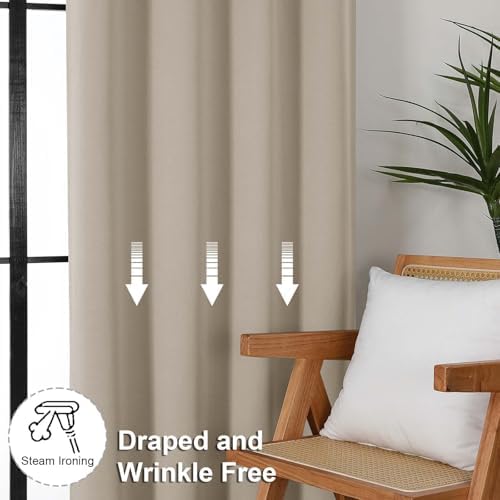 Simplebrand Biscotti Beige Blackout Curtains 72 Inch Length for