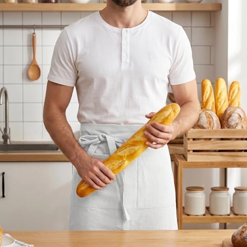 Half Apron for Women Men Cotton Linen with 2 Large Pockets Waist Short