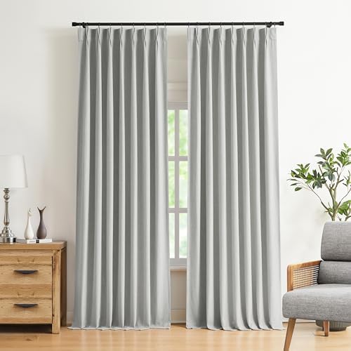 Vision Home Light Grey Pinch Pleated Full Blackout Curtains Linen
