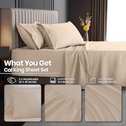 Extra Deep Pocket California King Sheet Set - 4PCs Fits Up to 21 In