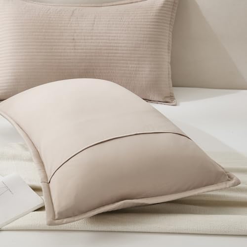 Stripe Quilted Pillowcases Set of 2, King Size Envelope Pillow Covers