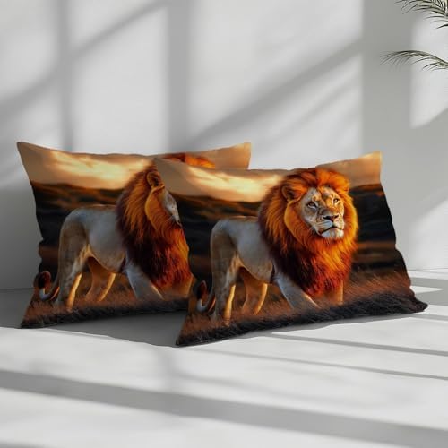 California King Duvet Cover Set Animal Lion Savannah Soft Microfiber
