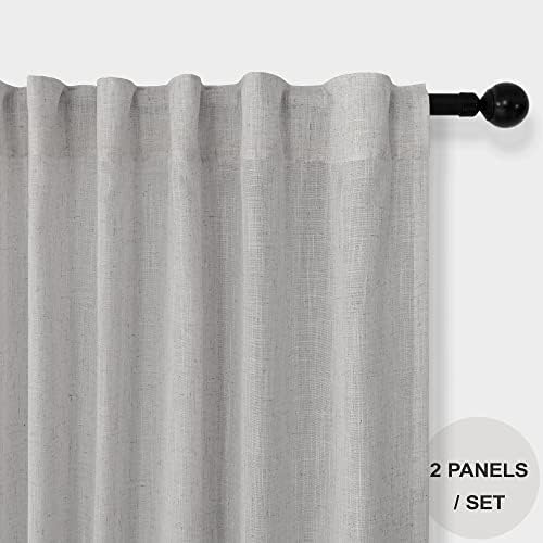Grey Linen Curtains 63 Inch Length for Bedroom 2 Panels Back Tab Rod