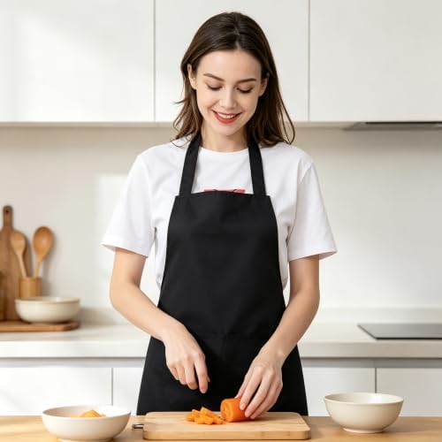 12 Pack Bib Apron - Unisex Black Apron with 2 Roomy Pockets Machine