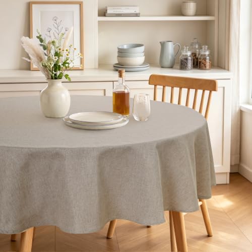 Hiasan Faux Linen Round Tablecloth 90 inch Waterproof Table Cloth