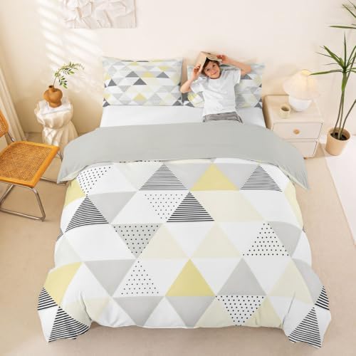 Erosebridal Yellow Gray Geometric King Size Duvet Cover, Patchwork