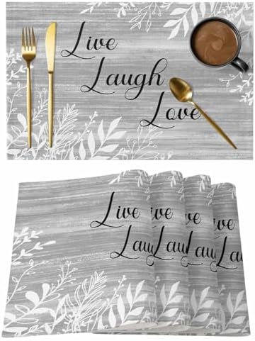 Leaves Placemats Set of 8, Rustic Minimalist Leaf Floral Botanical