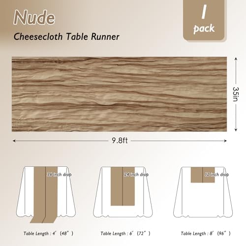 12 Pack Nude Cheesecloth Table Runner 120 Inch Boho Wedding Decor