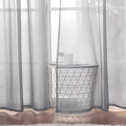 MIULEE Solid Color Sheer Curtains 63 Inches Long 2 Panels Set