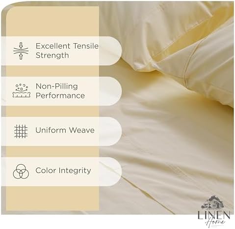 Linen Home 4 Piece Twin Size 100% Cotton Percale Sheet Set, Ivory