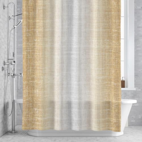 Modern Fabric Texture Shower Curtain Farmhouse Beige Gradient Linen