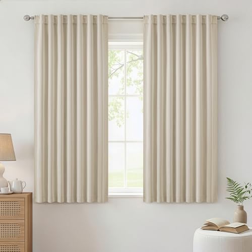 ANRODUO Cream Beige Back Tab Blackout Curtains 63 Inch Long 2 Panels