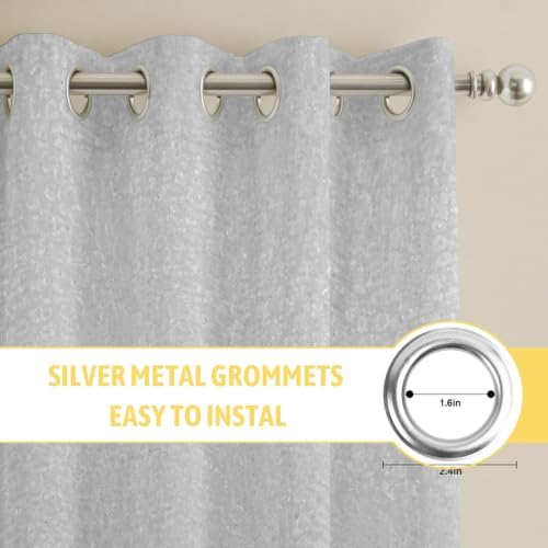 Grey Window Curtains 63 Inch Length 2 Panels Set, Modern Solid