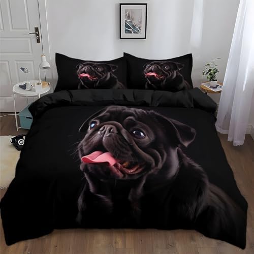 California King Duvet Cover Set Animal Pug Playful Soft Microfiber