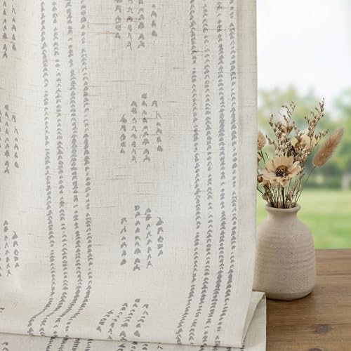 Grey Linen Boho Curtains 63 Inch Farmhouse Grommet Top 2 Panels