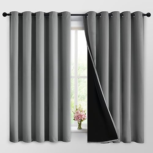 Yakamok Grey Blackout Curtains 63 Inches Long for Bedroom 62" Wide