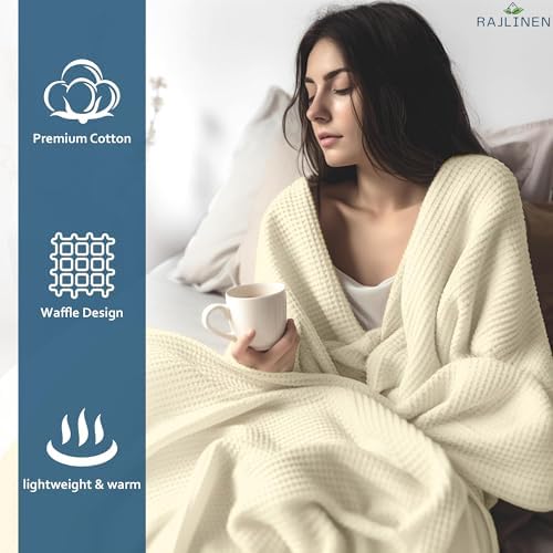 Rajlinen 100% Cotton Waffle Blanket California King, Soft Lightweight
