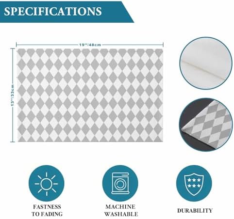 Grey Plaid Placemat Set of 8, Modern Minimalist Geometric Gingham