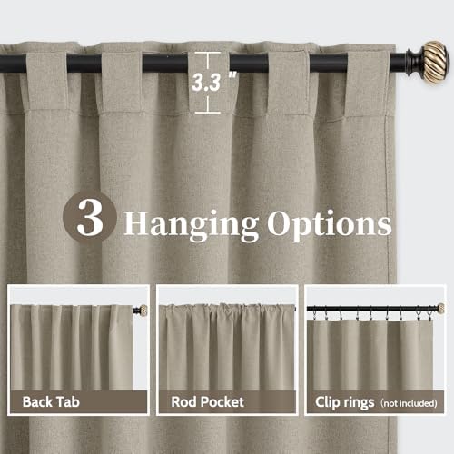 SimpleHome 100% Blackout Linen Natural Living Room Curtains 52W x 84L
