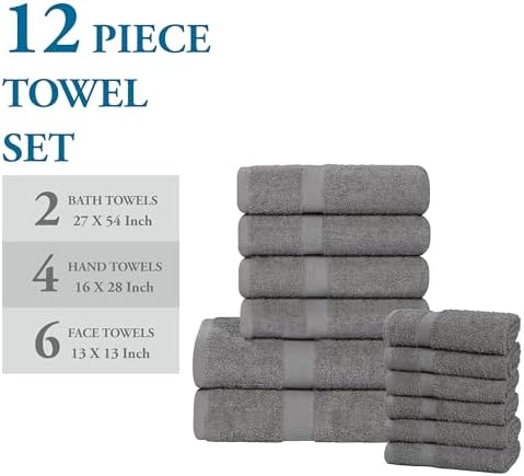 SUPERIOR 12-Piece Cotton Assorted Towel Set, Includes 6 Face Towel, 4