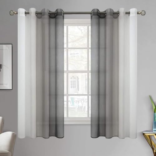 BGment Sheer Curtains 52x63 Inch Grey Ombre for Living Room