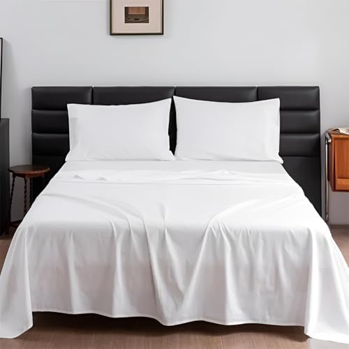 SKY BEDDINGS Split King Sheets Set, 100% Egyptian Cotton Sateen, White