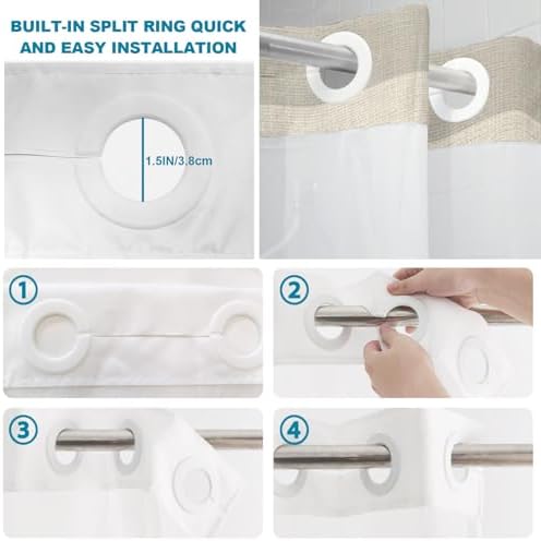No Hooks Shower Curtains,Minimalist Taupe Stripes Waterproof Shower