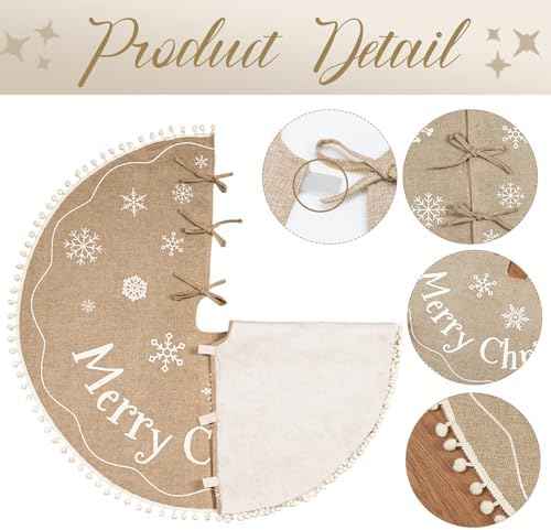 Farmhouse Christmas Tree Skirt, 48 inches, White Pom Pom