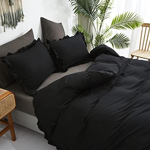 Luxlovery Black Ruffle Comforter Set King Pure Farmhouse Bedding