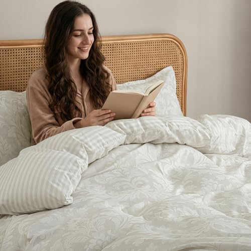 PHF Ultra Soft Floral Duvet Cover Queen Size, 90"x90", Paisley-Beige