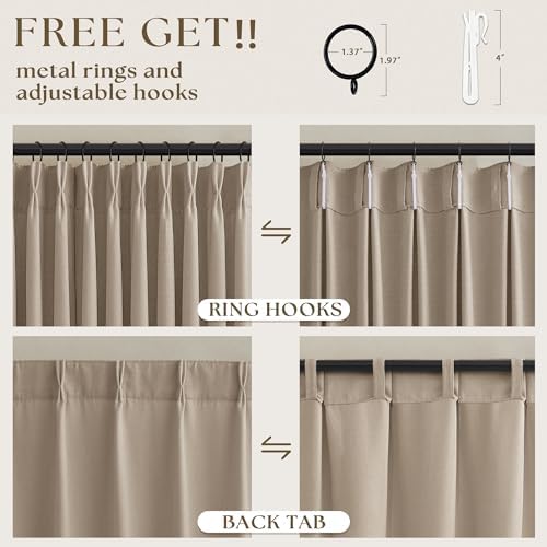 TWODRAPES Burlywood Birch Pinch Pleated Thick Linen Curtains 96 Inch