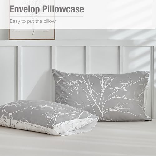 Lekesky Reversible Duvet Cover King Size, Grey White Branch Comforter