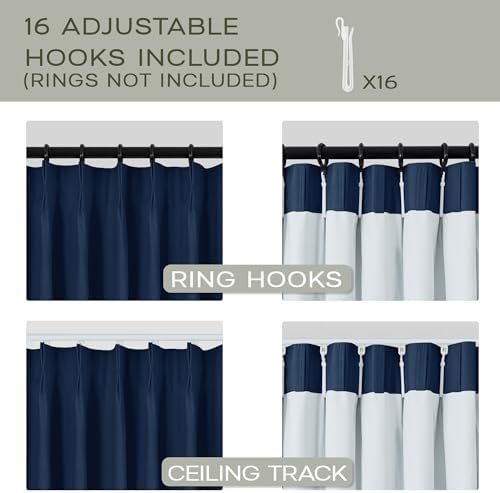 Mrs.Naturall Navy Blue Pinch Pleated Linen Blackout Curtains 84 Inch