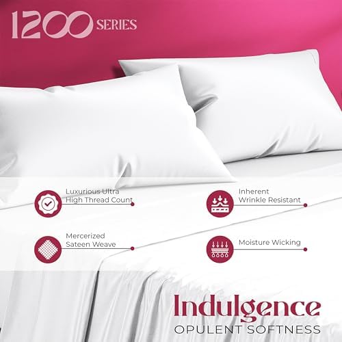 Mayfair Linen 1200 Series Striped King Size Sheets Set, Sateen, White