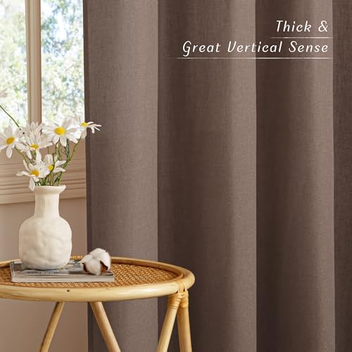 NICETOWN Linen Brown Curtains 96 inch Long, Grommet Privacy Added
