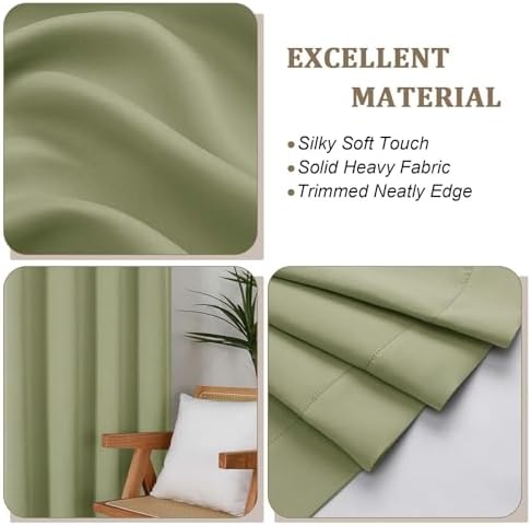 Lecloud Sage Green Room Darkening Curtains 108 Inches Long 2 Panels