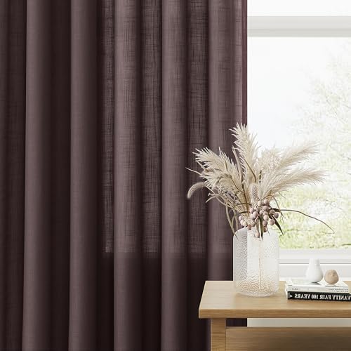 Guken Linen Curtains 96 Inch Long for Living Room Rod Pocket Coffee