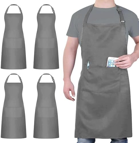 4 Packs Waterproof Cooking Chef Bib Aprons with 2 Pockets for Men