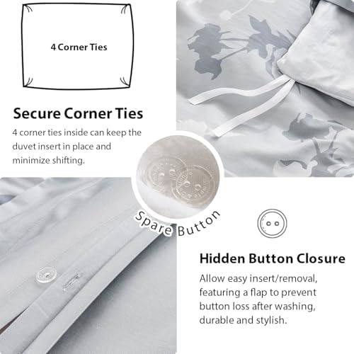Simple&Opulence 100% Cotton Duvet Cover Set King Size, 3Pcs Grey