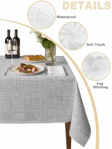 Light Gray Linen Pattern Rectangle Tablecloth 60 x 120 Inches Country