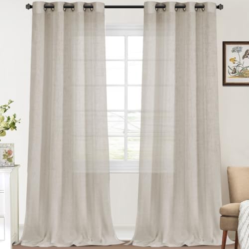 FantasDecor Linen Sheer Curtains 108 inch Length 2 Panels Set Light