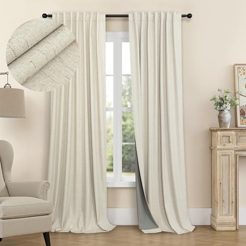 Thick Linen Blackout Curtains 104 Inches Long 2 Panel Set Custom
