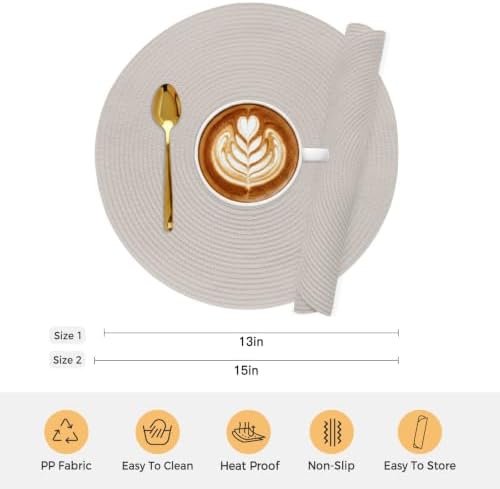 Round Placemats Set of 8 Off White Place Mats Washable Woven Placemat