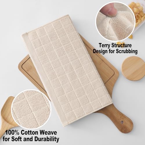 Homaxy 100% Cotton Terry Kitchen Dish Cloths, 7 Pack, Beige