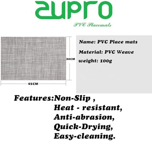 Zupro Gray Placemats Set of 4 Woven PVC 18"x12" for Indoor Outdoor